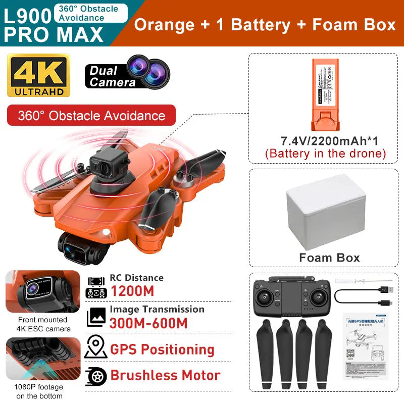 L900 PRO MAX 360 Degree Obstacle Avoidance GPS Drone - Dual 4K Cameras, 5G WiFi FPV, Foldable RC Quadcopter by Tech-Home Store