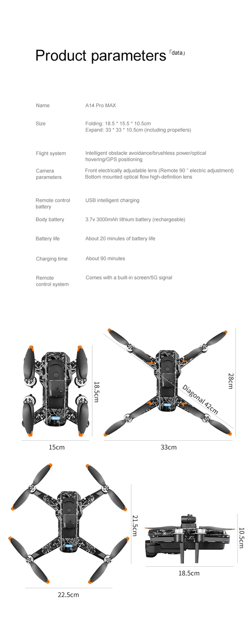 SkyTech A14 Pro Max Drone - Dual 8K HD Cameras With 5G WiFi GPS And Brushless Motors by Tech-Home Store