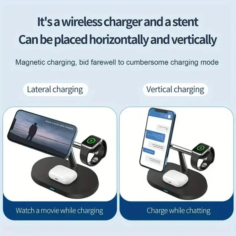MagCharge Magnetic Wireless Charger Stand 3-In-1 For IPhone 12 Through 16 Pro Apple Watch And AirPods - 15W Fast Charging by Tech-Home Store
