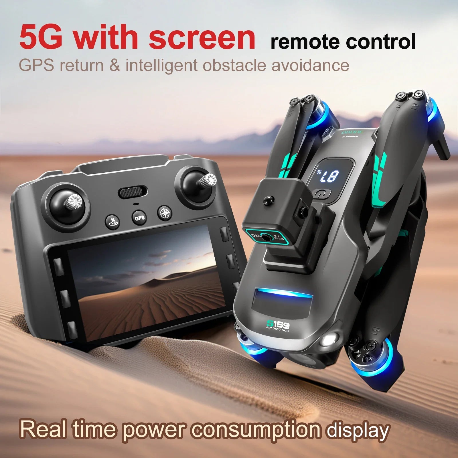 S159 GPS Drone 8K HD Dual Camera Professional 360° Obstacle Avoidance Brushless Foldable Quadcopter with Screen 5G WiFi Dron Toy by Tech-Home Store