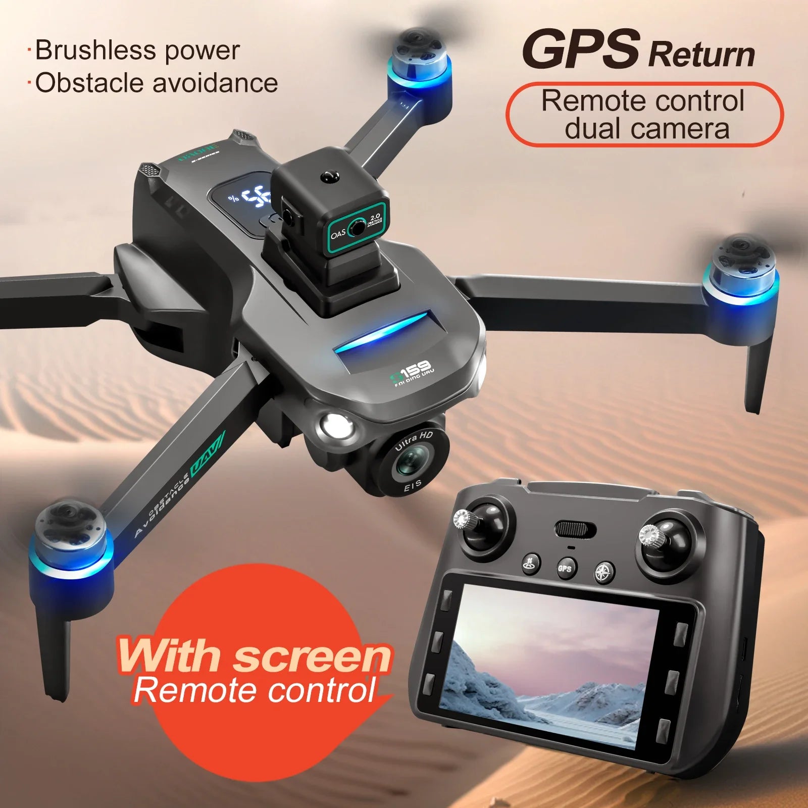 S159 GPS Drone 8K HD Dual Camera Professional 360° Obstacle Avoidance Brushless Foldable Quadcopter with Screen 5G WiFi Dron Toy by Tech-Home Store