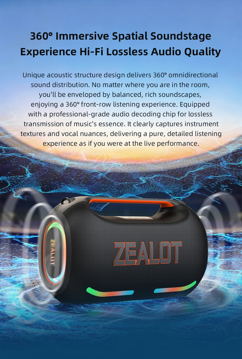 ZEALOT ZE41 Bluetooth Speaker, 300W RMS Peak 400W, High Volume Deep Bass, 48000mAh Battery, RGB Light, Waterproof by Tech-Home Store