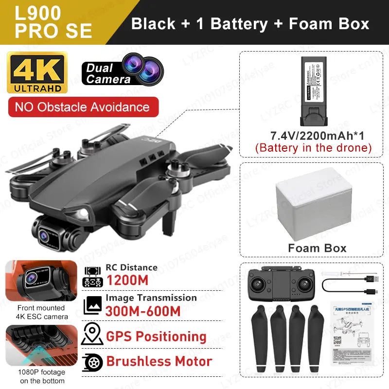 L900 PRO MAX 360 Degree Obstacle Avoidance GPS Drone - Dual 4K Cameras, 5G WiFi FPV, Foldable RC Quadcopter by Tech-Home Store