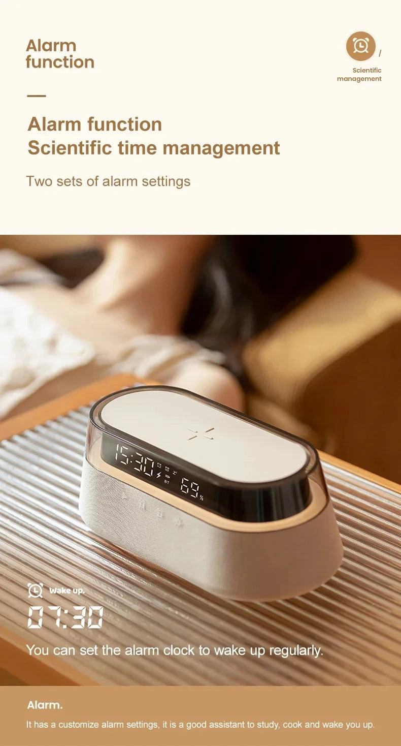 6-in-1 Smart Alarm Clock - 15W Wireless Charger, Bluetooth Speaker, FM Radio, Dual Alarm, USB Charger & RGB Night Light by Tech-Home Store