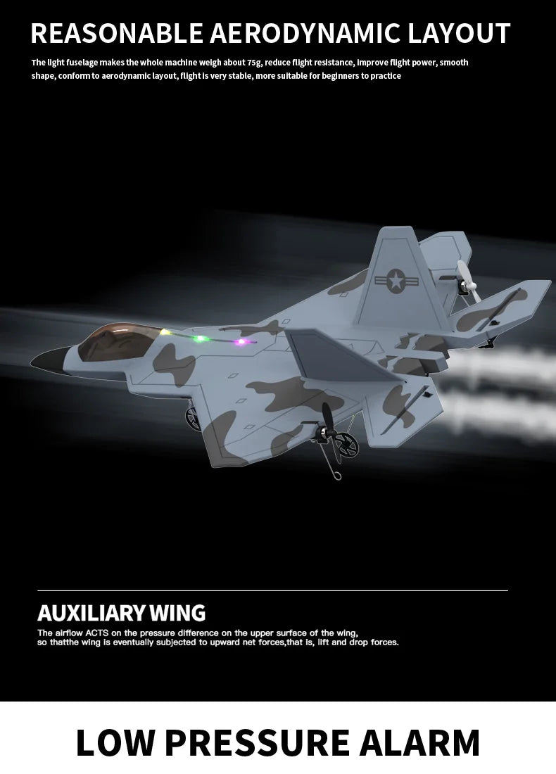 2024 New F22S 2.4G 4CH 3D6G RC Airplane Raptor F22 Warplane WLtoys A180 Upgrade Version LED Light With Gyroscope Out Door Toys by Tech-Home Store
