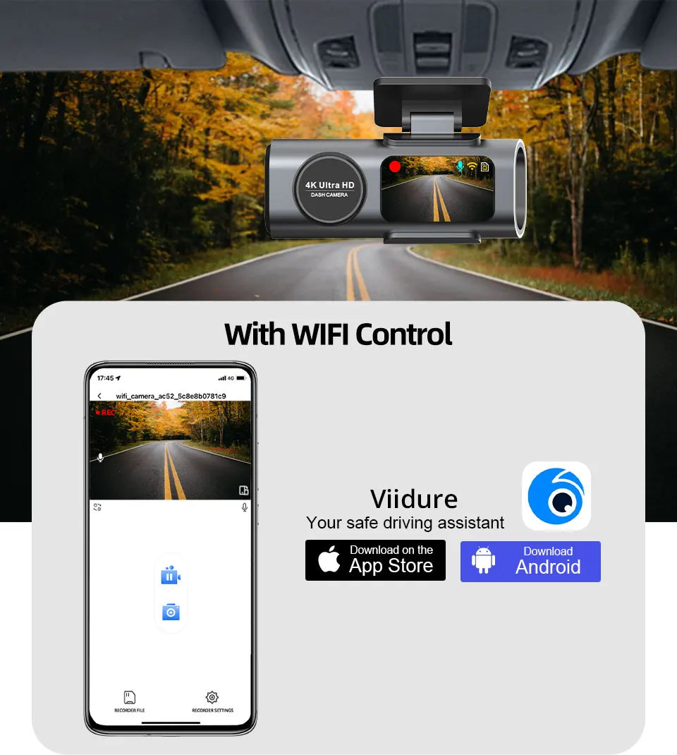 DashVision 4K Dual Dash Cam - Night Vision With WiFi GPS Loop Recording Parking Monitor by Tech-Home Store