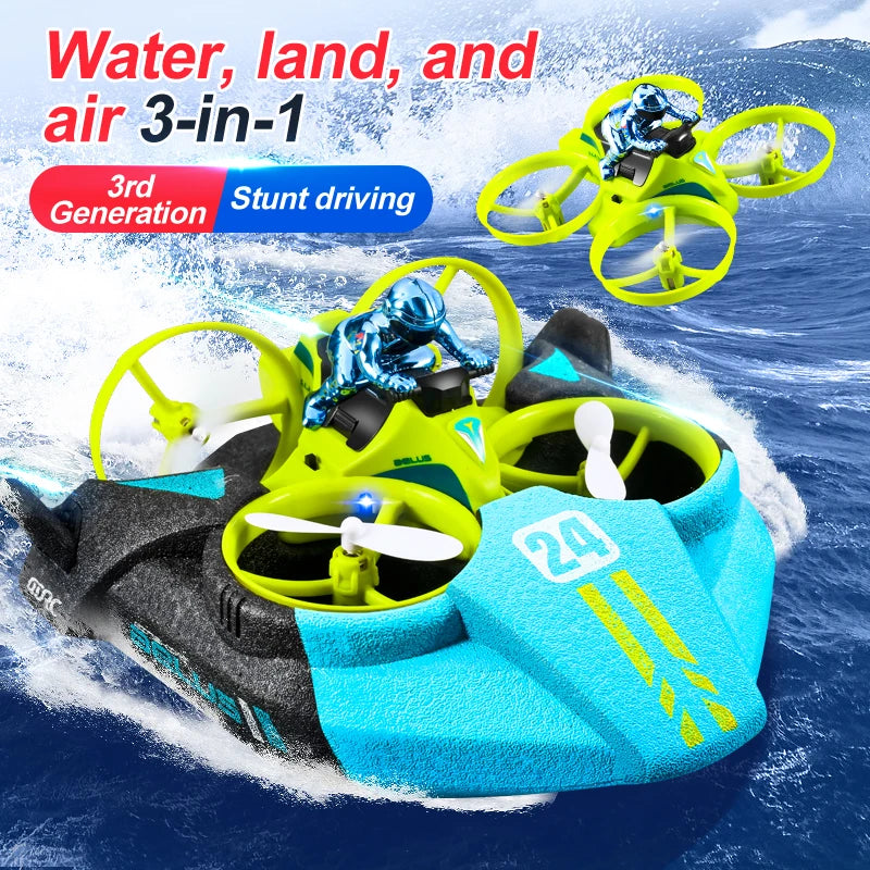 4DRC Mini RC Drone Altitude Hold Headless Mode 3 in 1 Sea Land Air Flight 2.4G Remote Control Quadcopter Boat RC Helicopter Toys by Tech-Home Store