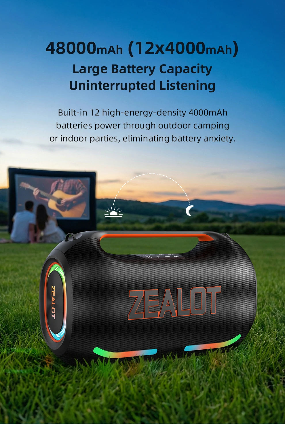 ZEALOT ZE41 Bluetooth Speaker, 300W RMS Peak 400W, High Volume Deep Bass, 48000mAh Battery, RGB Light, Waterproof by Tech-Home Store