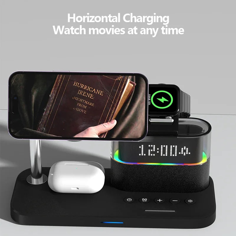 ZenCharge 5-In-1 Wireless Charger Stand Alarm Clock - Fast 15W Charging With Magnetic Alignment And RGB Night Light by Tech-Home Store