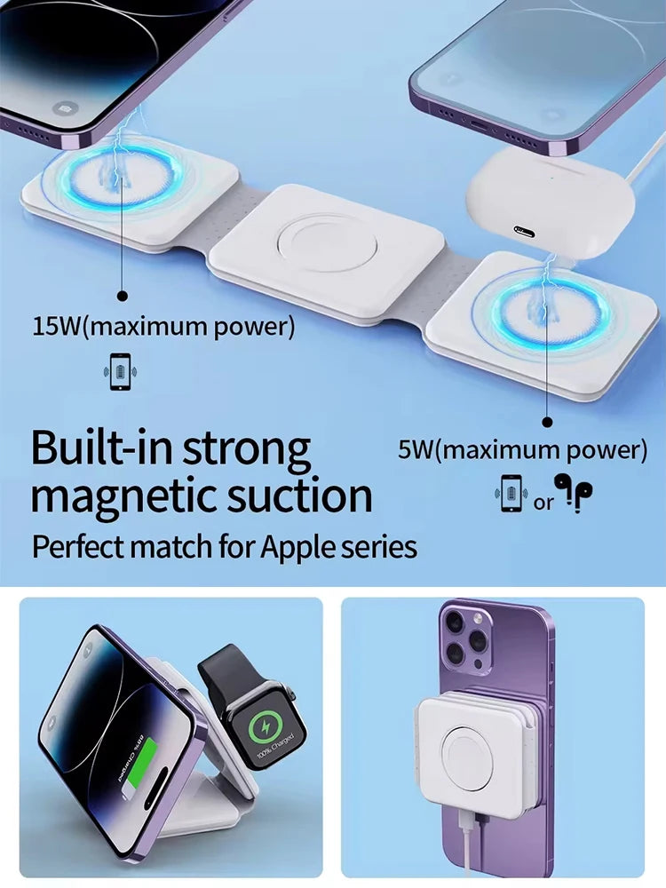 Qi2 SmartCharge 3 In 1 Wireless Charging Station Portable Foldable - Magnetic Alignment And 15W Fast Charging by Tech-Home Store
