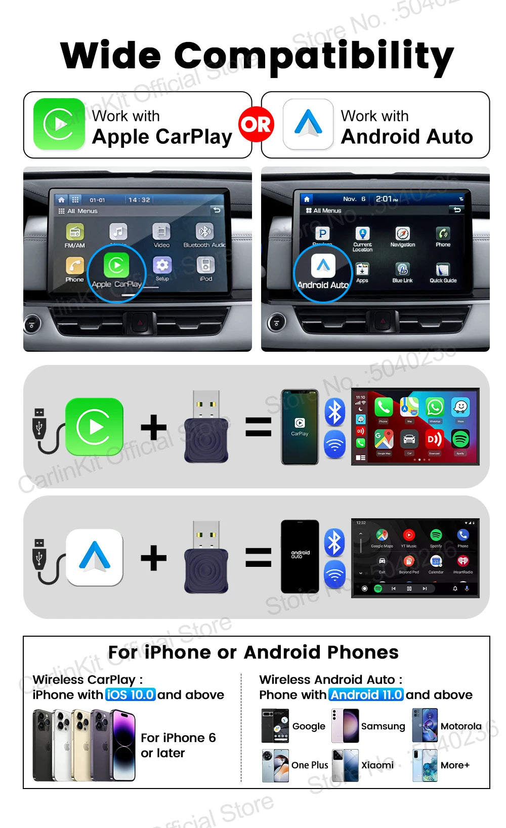CarlinKit 5.0 Mini Ultra Wireless Adapter Wireless CarPlay Android Auto For OEM Car Plug and Play WiFi Bluetooth Auto Connection by Tech-Home Store