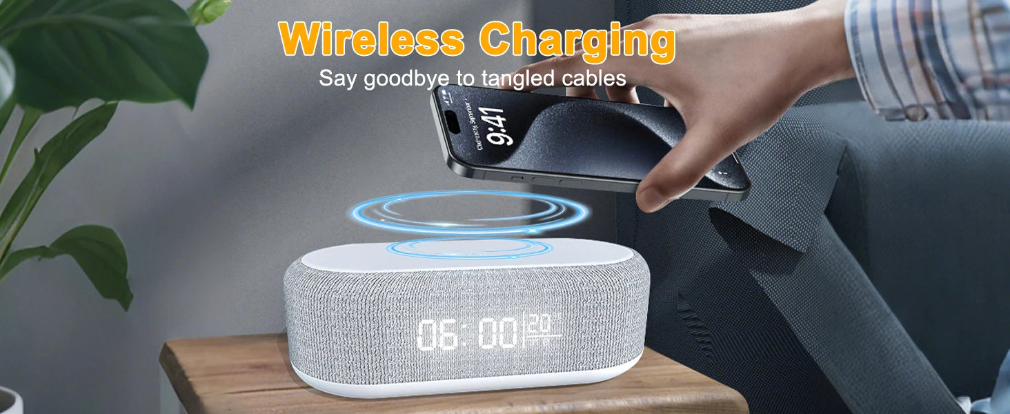 Multifunction 6 in 1 Bluetooth Smart Speakers With Wake Up Clock Colorful RGB Atmosphere Night Light Wireless Charge for IPhone by Tech-Home Store