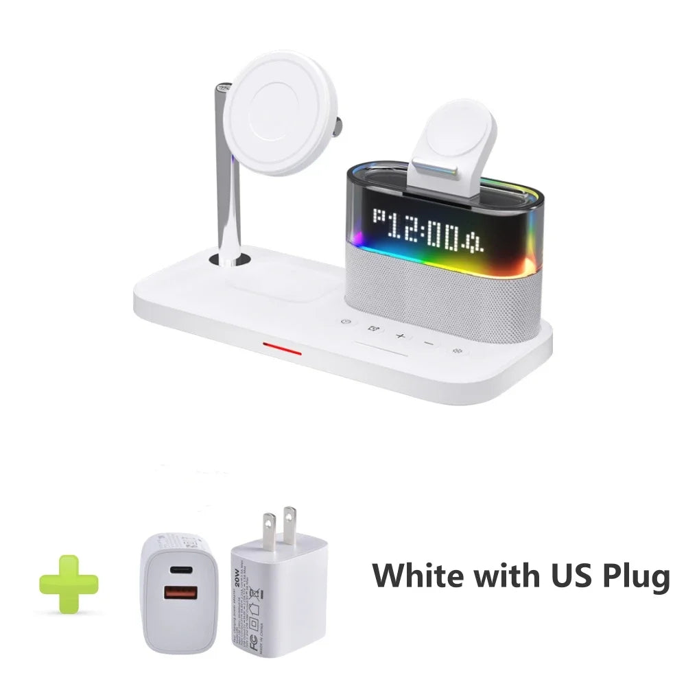 ZenCharge 5-In-1 Wireless Charger Stand Alarm Clock - Fast 15W Charging With Magnetic Alignment And RGB Night Light by Tech-Home Store