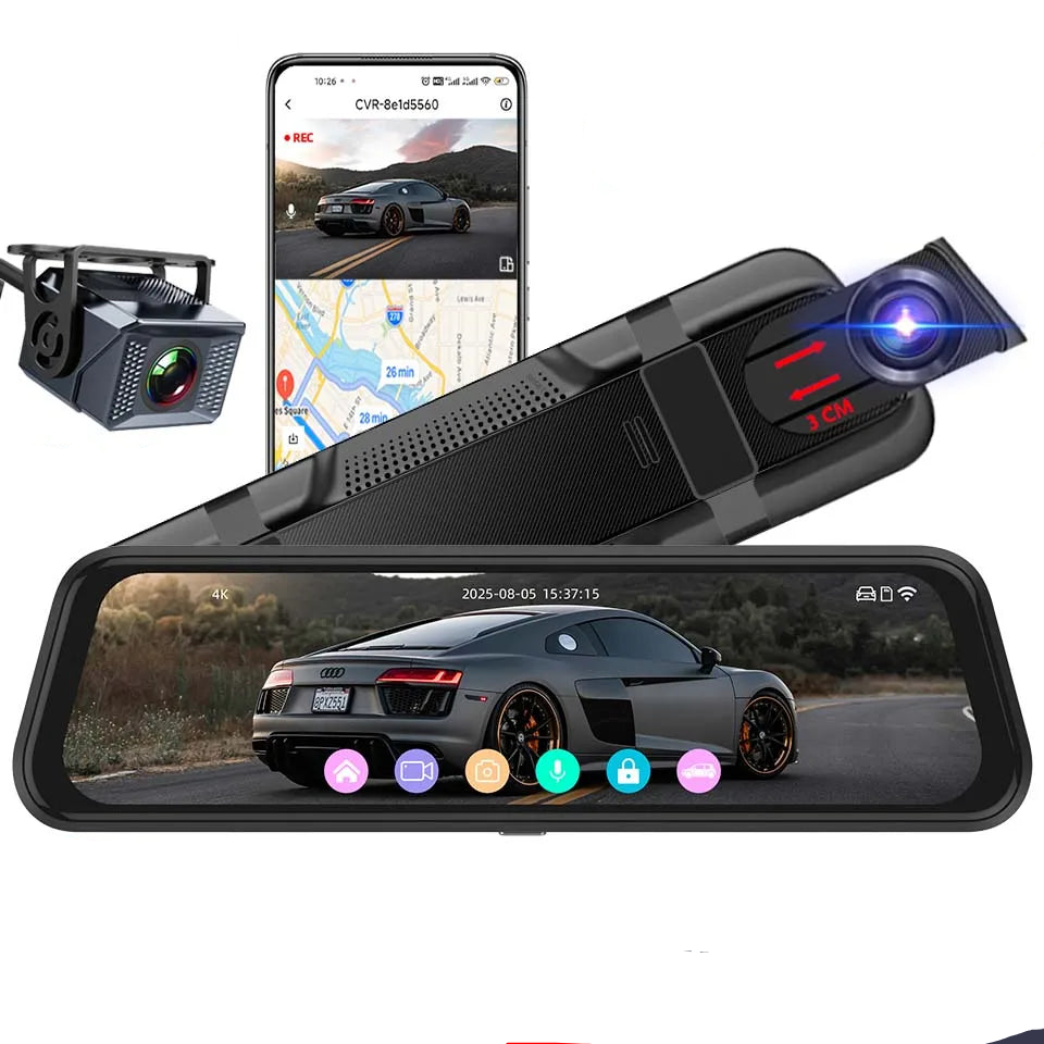 E Ace 4K Dashcam 9 Inch Mirror Car Camera With WiFi GPS ADAS Rear Camera by Tech-Home Store