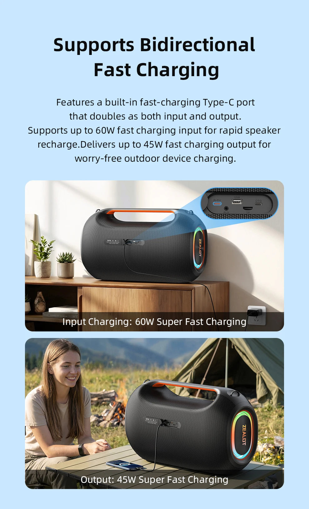 ZEALOT ZE41 Bluetooth Speaker, 300W RMS Peak 400W, High Volume Deep Bass, 48000mAh Battery, RGB Light, Waterproof by Tech-Home Store