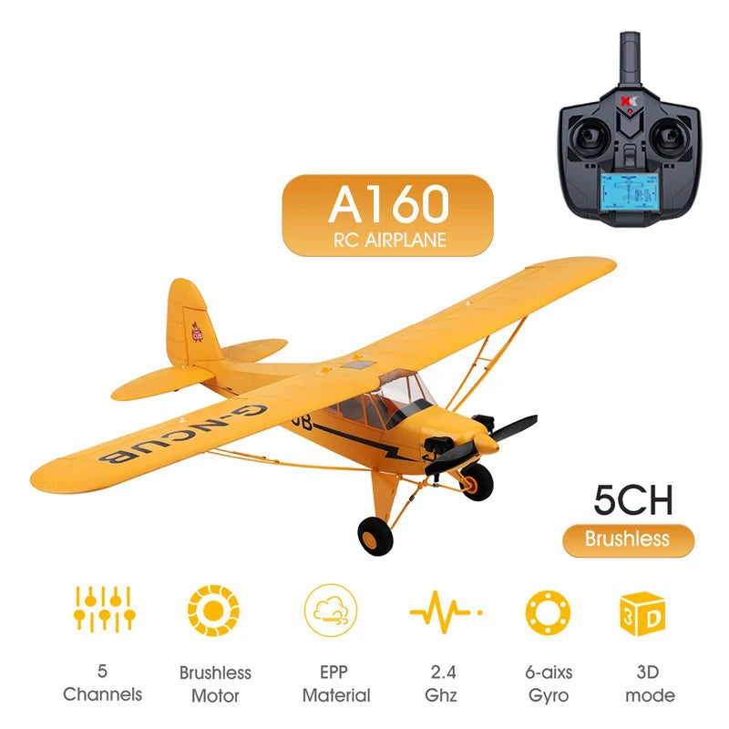 Hot Sale RC Plane RTF 2.4G Brushless Motor 3D/6G Remote Control Airplane Wltoys A160 Upgraded J3-CUB Ready To Fly by Tech-Home Store