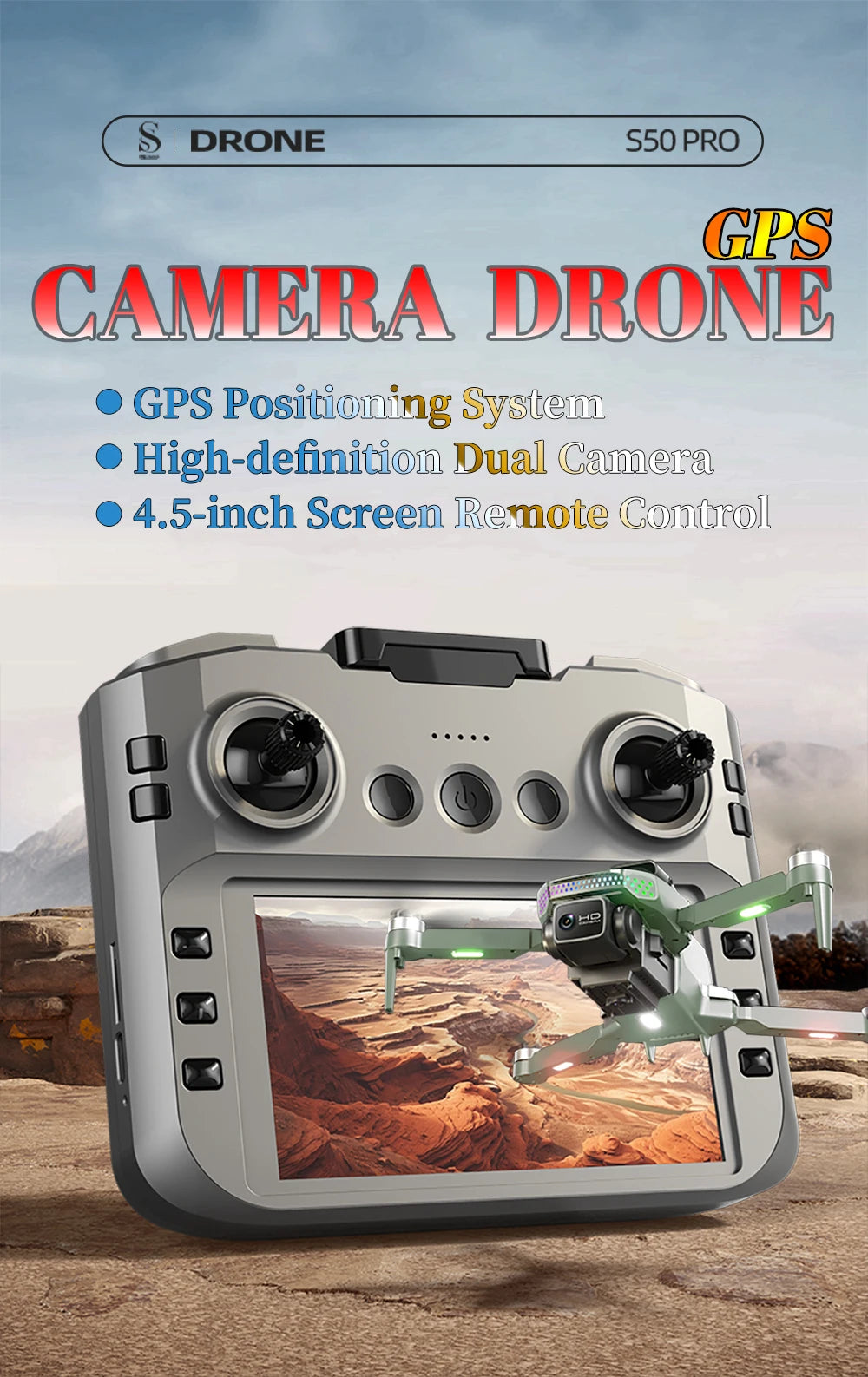 S50 PRO GPS Drone with 2 Batteries, 4.5-inch Large Screen Remote, Real-Time HD Camera, Obstacle Avoidance, Extended Flight Time by Tech-Home Store