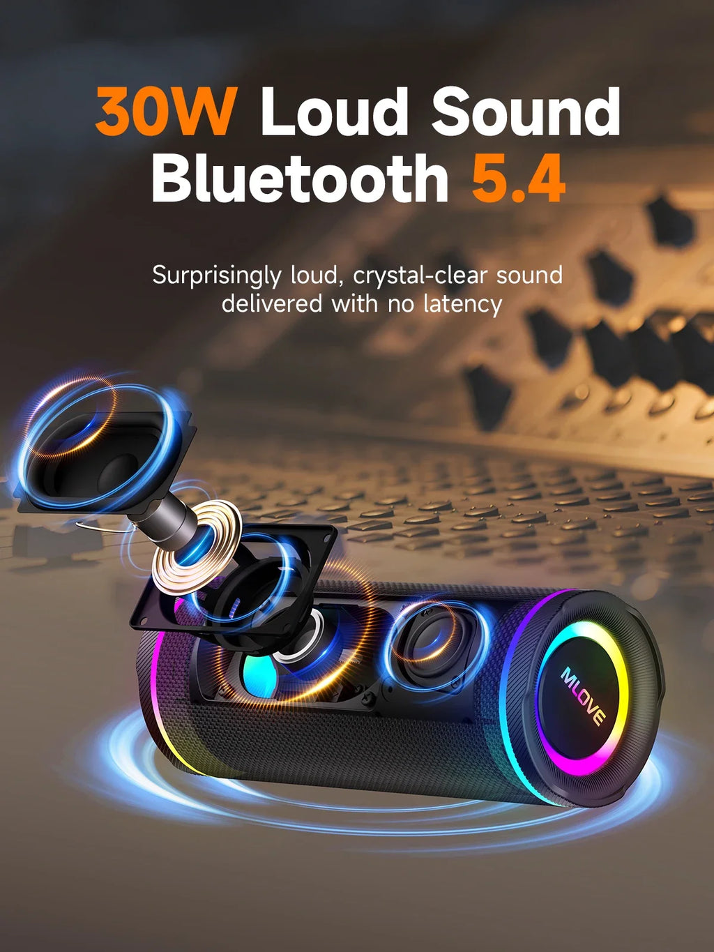MLOVE E80 Portable Bluetooth Speaker – Powerful Dual Sound, Colorful RGB Lighting, Fully Waterproof (IPX7), TWS Enabled by Tech-Home Store