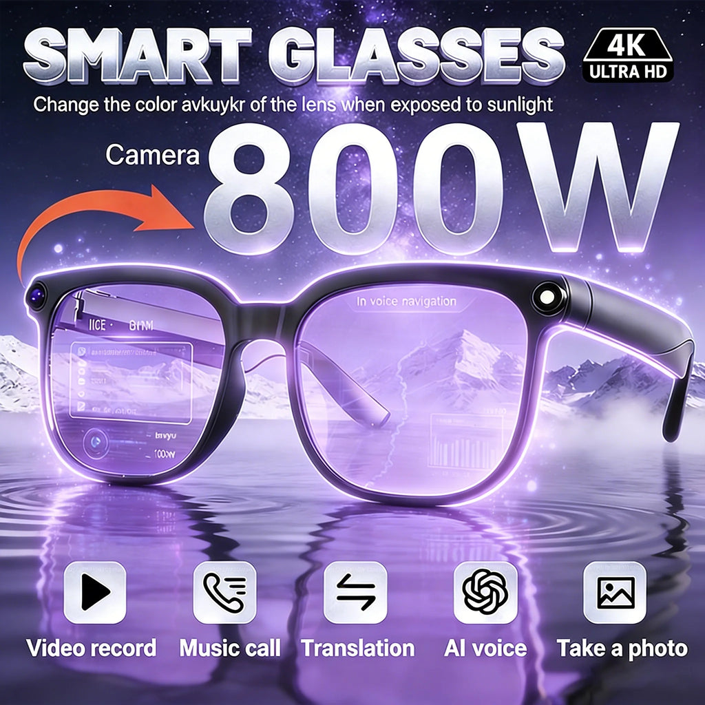 NovaTech VisionGlass 4K AI Smart Glasses - 800W Pixel Camera and Real Time Translation in 75 Languages by Tech-Home Store