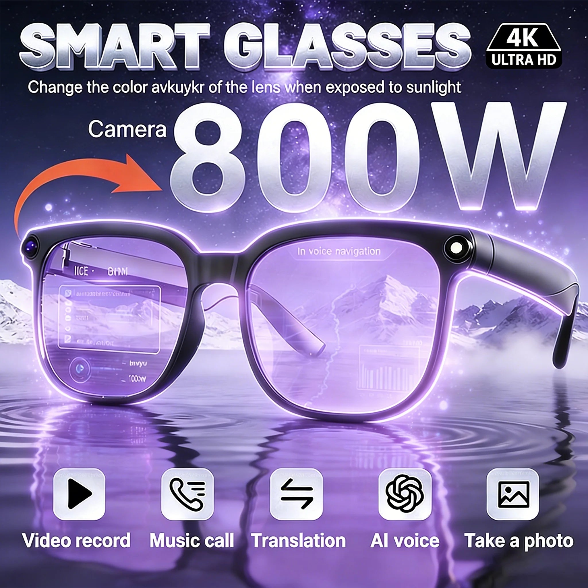 NovaTech VisionGlass 4K AI Smart Glasses - 800W Pixel Camera and Real Time Translation in 75 Languages by Tech-Home Store