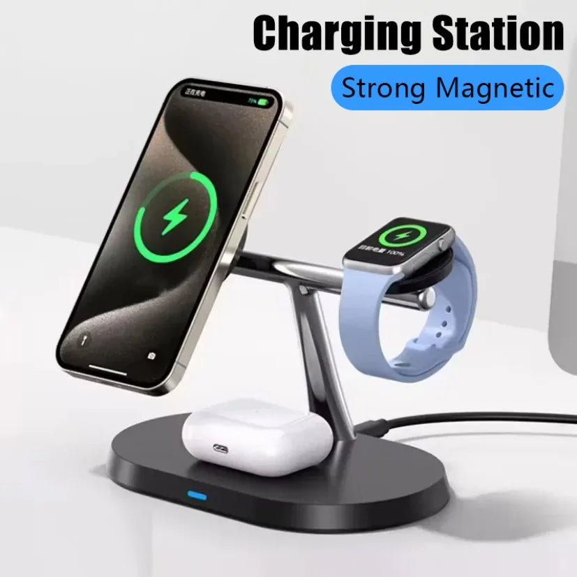 MagCharge Magnetic Wireless Charger Stand 3-In-1 For IPhone 12 Through 16 Pro Apple Watch And AirPods - 15W Fast Charging by Tech-Home Store