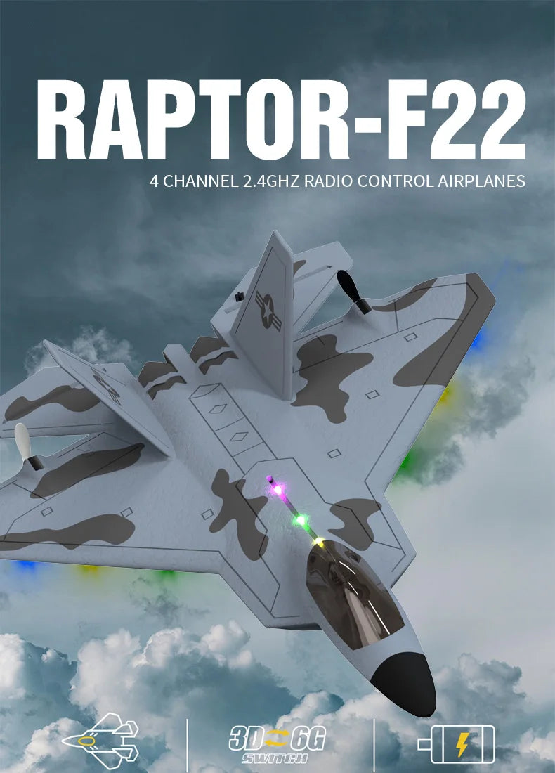 2024 New F22S 2.4G 4CH 3D6G RC Airplane Raptor F22 Warplane WLtoys A180 Upgrade Version LED Light With Gyroscope Out Door Toys by Tech-Home Store