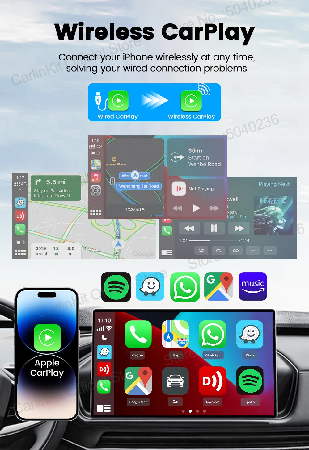 CarlinKit 5.0 Mini Ultra Wireless Adapter Wireless CarPlay Android Auto For OEM Car Plug and Play WiFi Bluetooth Auto Connection by Tech-Home Store
