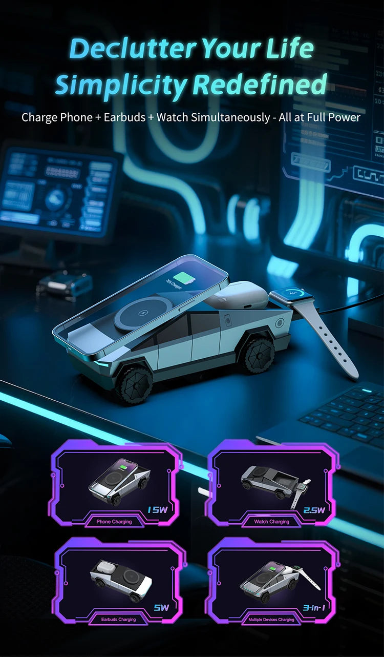 Cybertruck 3 In 1 Magnetic Fast Wireless Charger - Charge Three Devices Simultaneously by Tech-Home Store