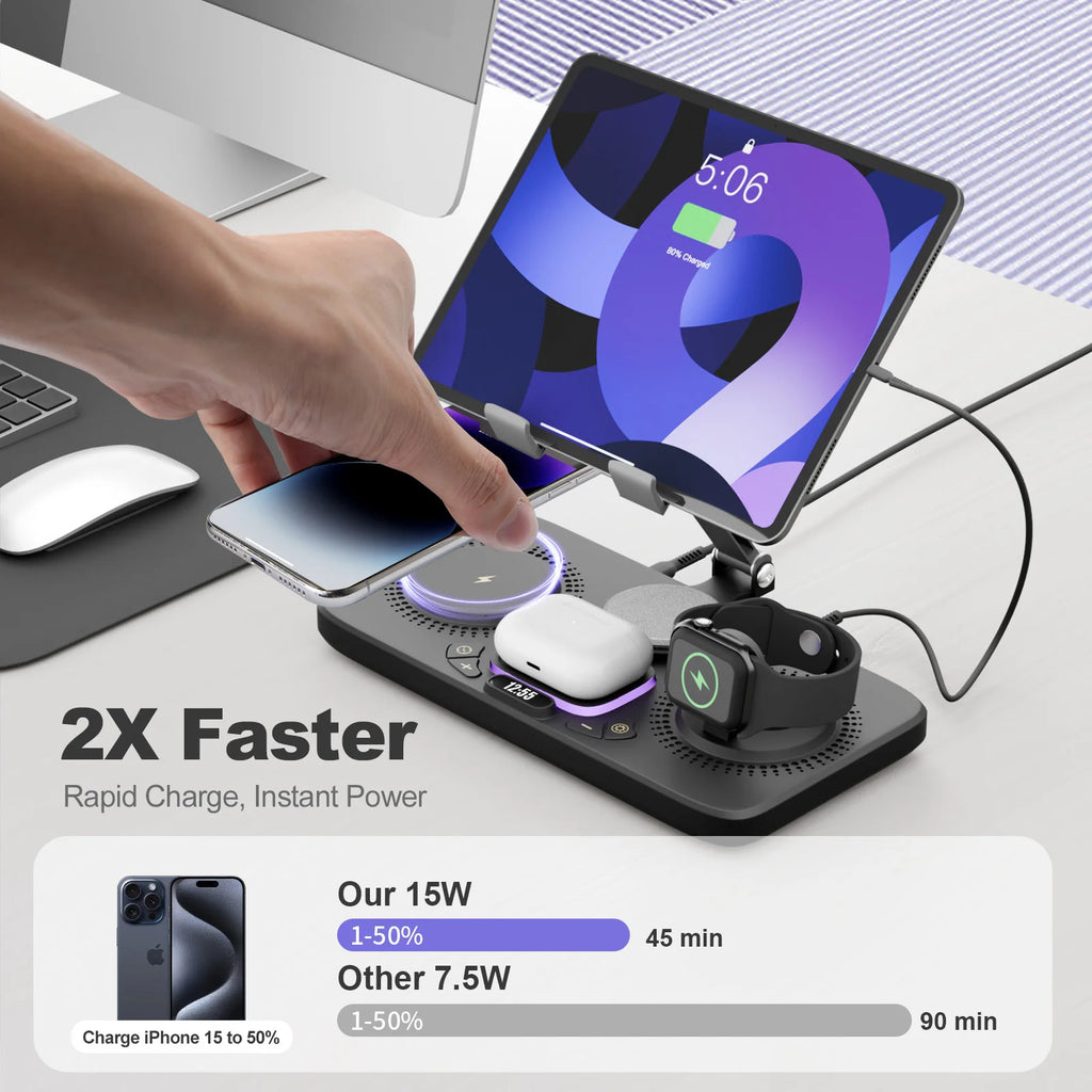 NovaCharge 7-in-1 Wireless Charging Station Magnetic 15W Foldable IPhone 17 16 15 14 13 Apple Watch AirPods - Fast 15W by Tech-Home Store