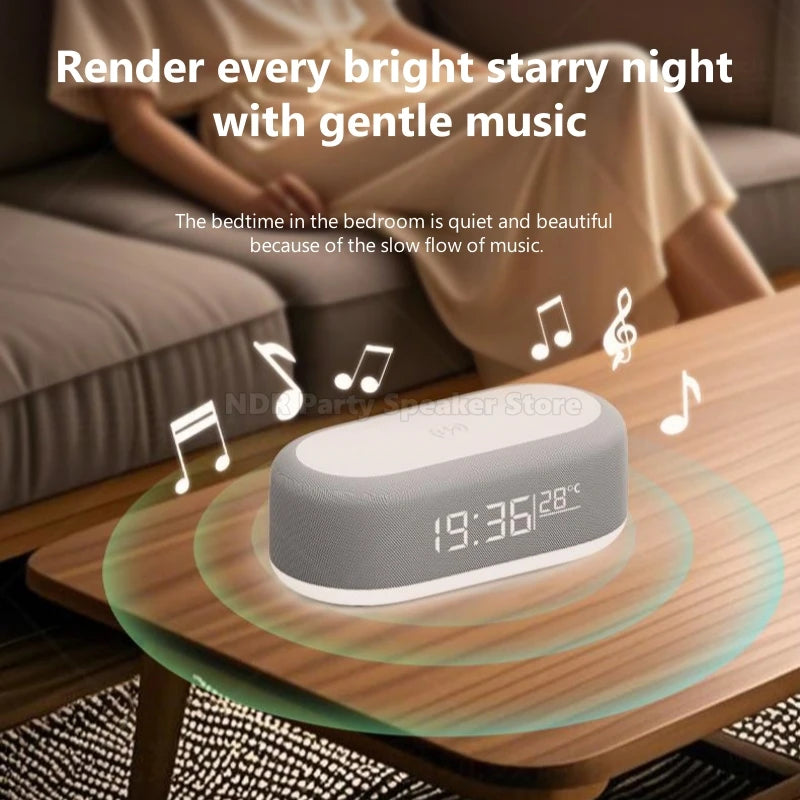 Multifunction 6 in 1 Bluetooth Smart Speakers With Wake Up Clock Colorful RGB Atmosphere Night Light Wireless Charge for IPhone by Tech-Home Store