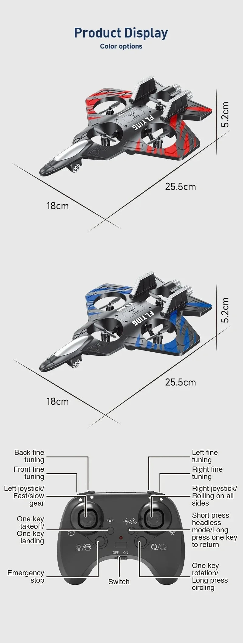 Remote Control Airplane RC Plane Helicopter 360° Flip Stunt Airplane with LED Radio EPP Foam Aircraft Fighter Jet Drone Fly Toy by Tech-Home Store