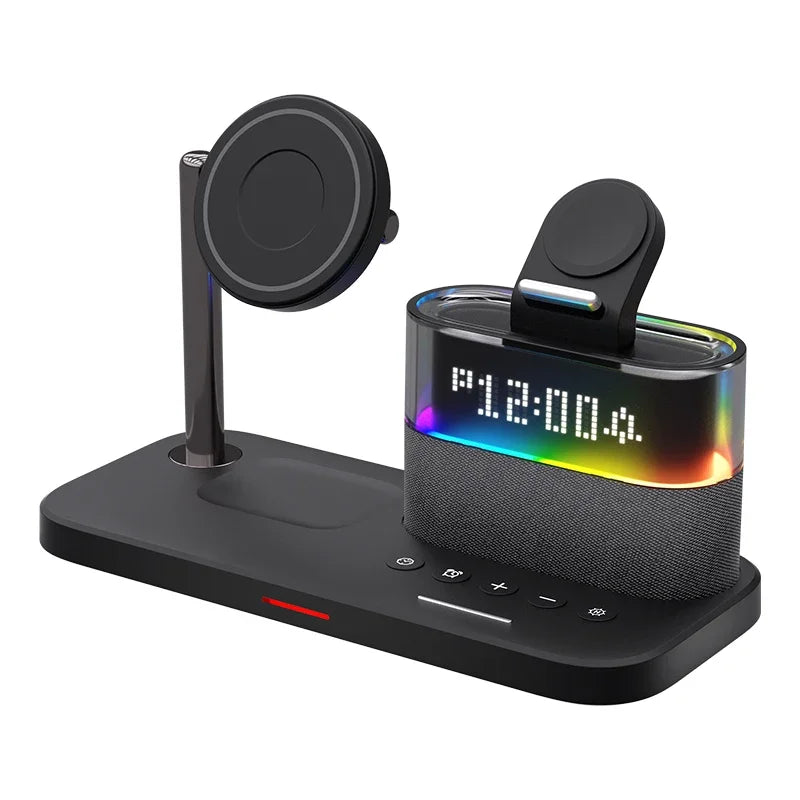 ZenCharge 5-In-1 Wireless Charger Stand Alarm Clock - Fast 15W Charging With Magnetic Alignment And RGB Night Light by Tech-Home Store