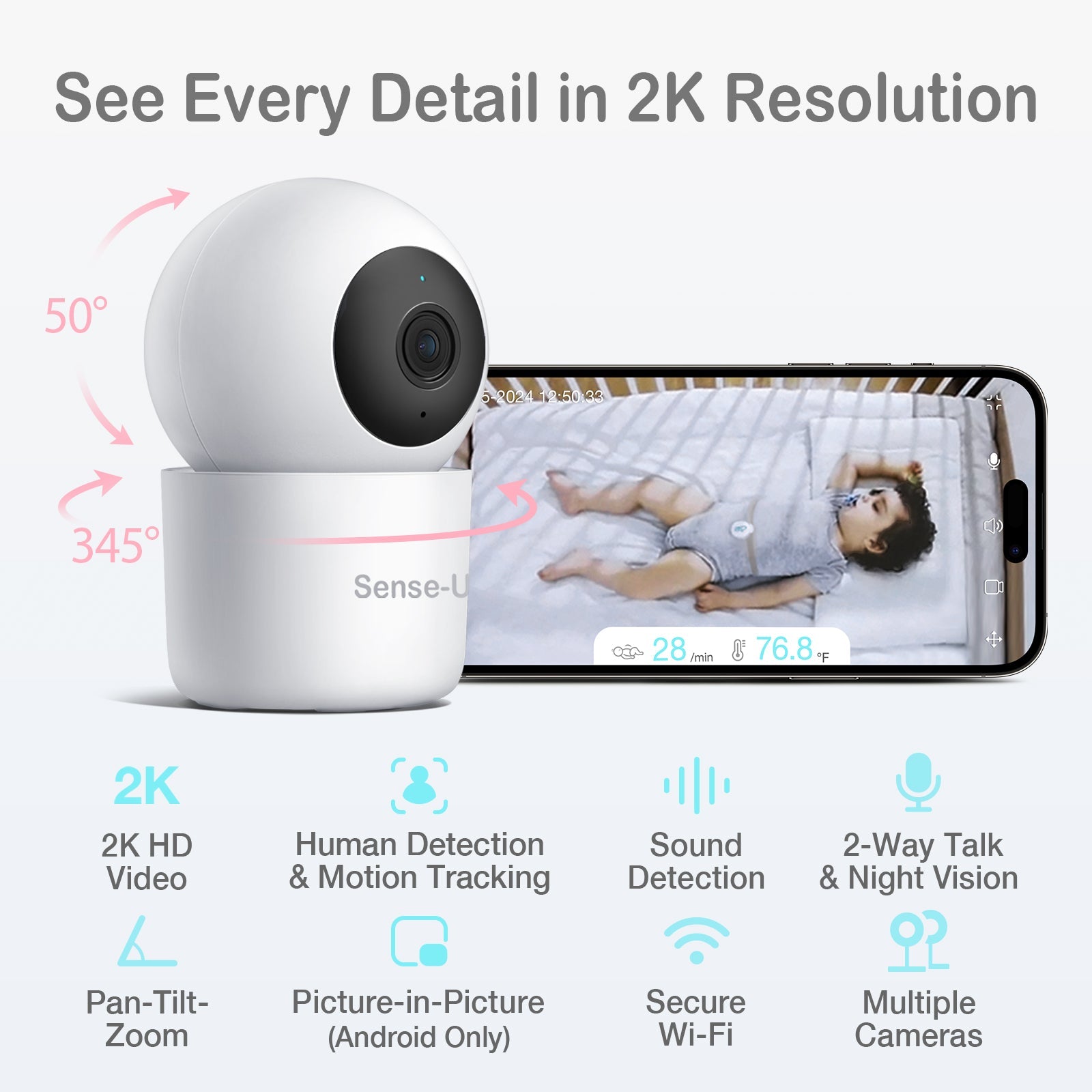 SecureView AI 2K PTZ Cam - AI Powered Home Security With 2K Clarity, PTZ Control, And Smart Alerts by Sense-U