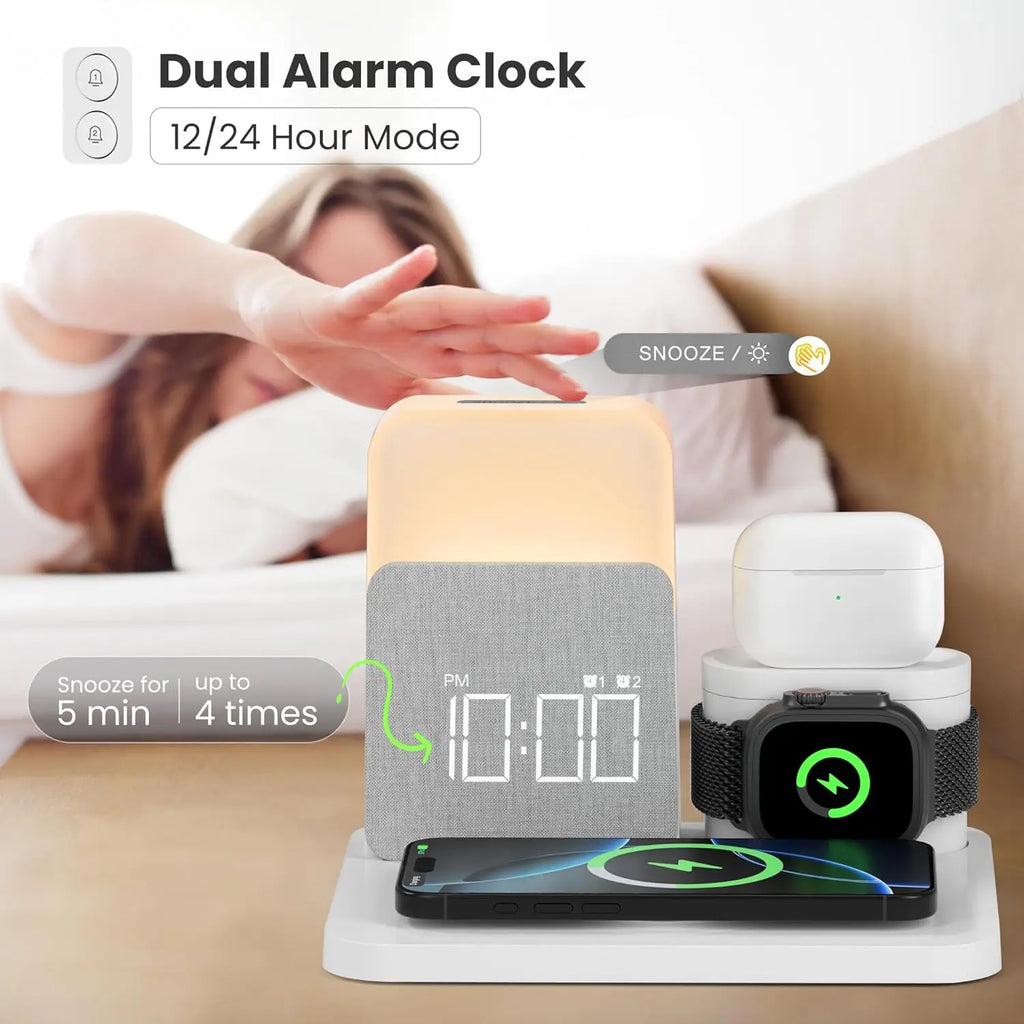 NovaCharge 7 In 1 MagSafe Alarm Clock Charger Wireless Station - Night Light Display With USB-C Quick Charge by Tech-Home Store