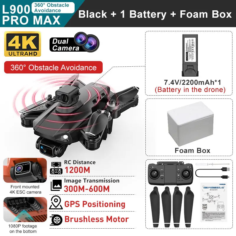 L900 PRO MAX 360 Degree Obstacle Avoidance GPS Drone - Dual 4K Cameras, 5G WiFi FPV, Foldable RC Quadcopter by Tech-Home Store