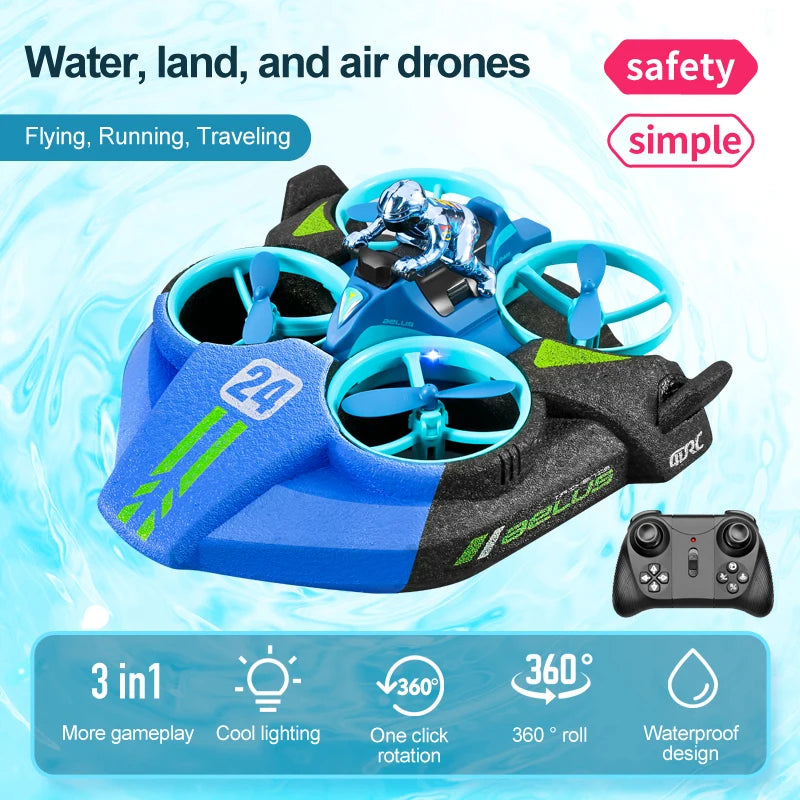 4DRC Mini RC Drone Altitude Hold Headless Mode 3 in 1 Sea Land Air Flight 2.4G Remote Control Quadcopter Boat RC Helicopter Toys by Tech-Home Store