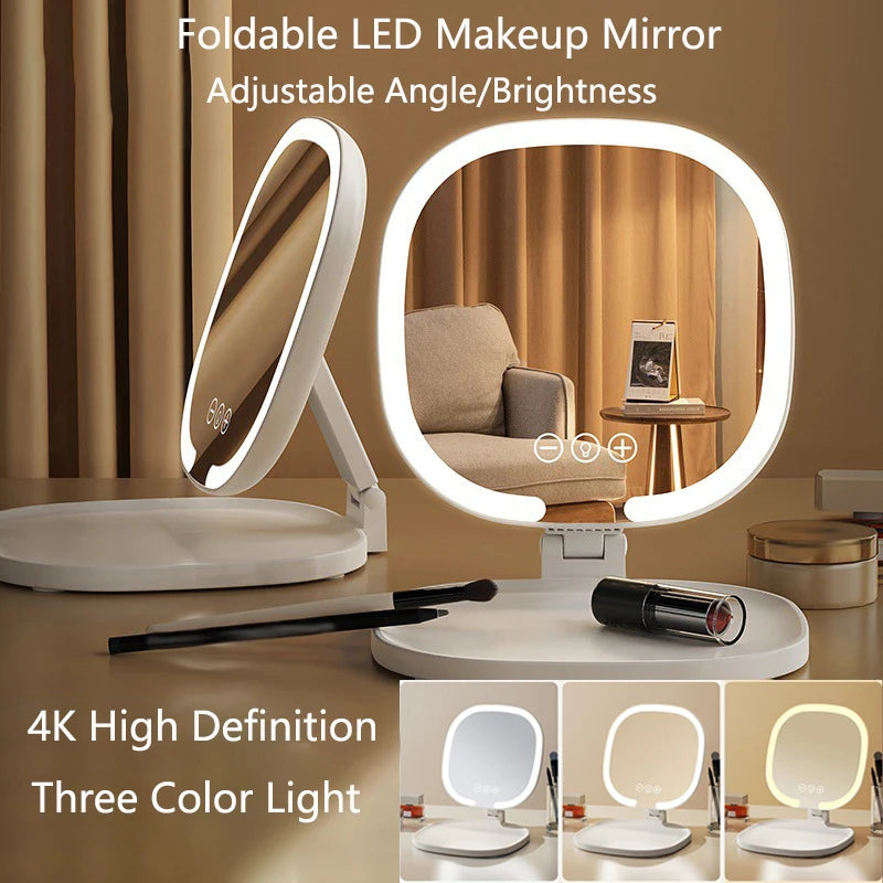 Foldable Three Color LED Light Makeup Mirror