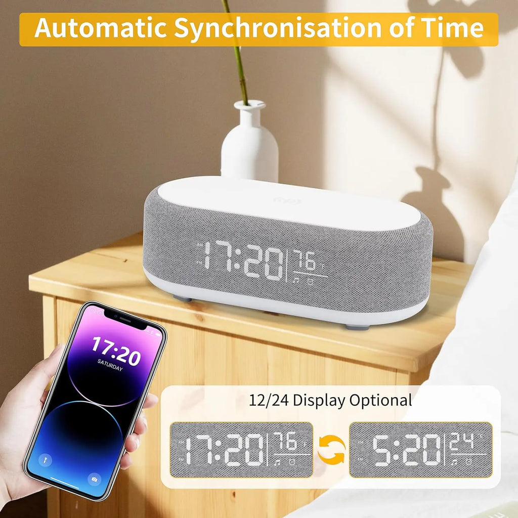 Multifunction 6 in 1 Bluetooth Smart Speakers With Wake Up Clock Colorful RGB Atmosphere Night Light Wireless Charge for IPhone by Tech-Home Store