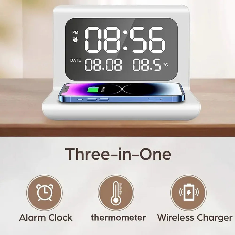30W Wireless Charger Stand with Alarm Clock & Thermometer | Compatible with iPhone 17-11/X, SamsungS25 , Xiaomi & All Qi Phone by Tech-Home Store