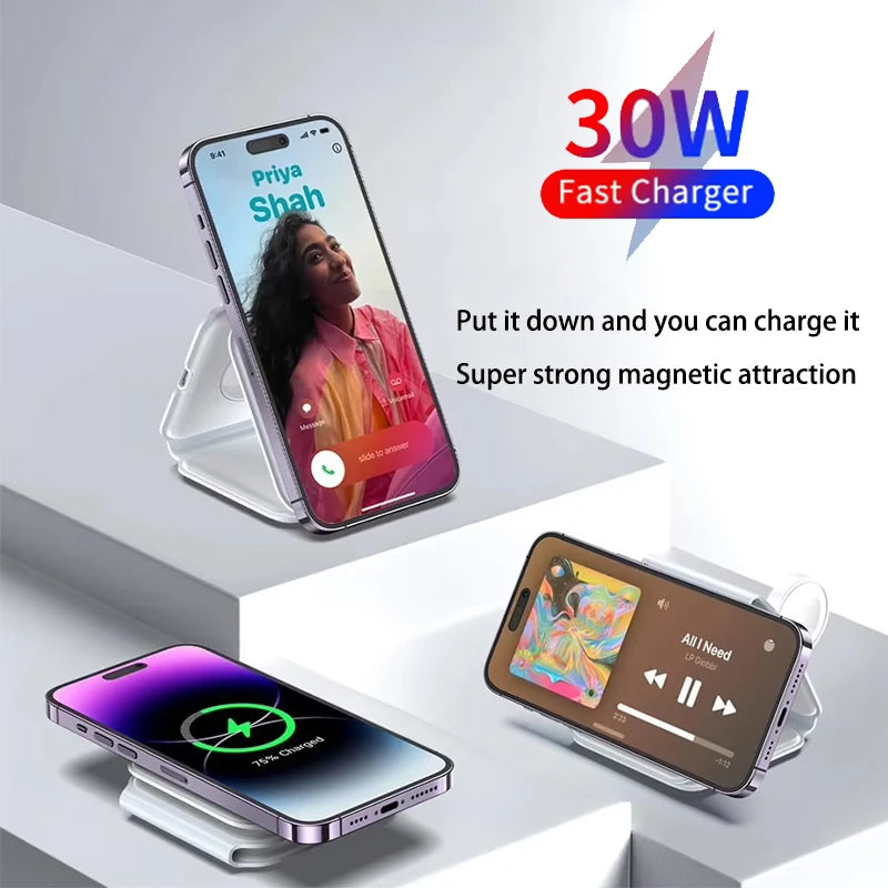 Qi2 SmartCharge 3 In 1 Wireless Charging Station Portable Foldable - Magnetic Alignment And 15W Fast Charging by Tech-Home Store