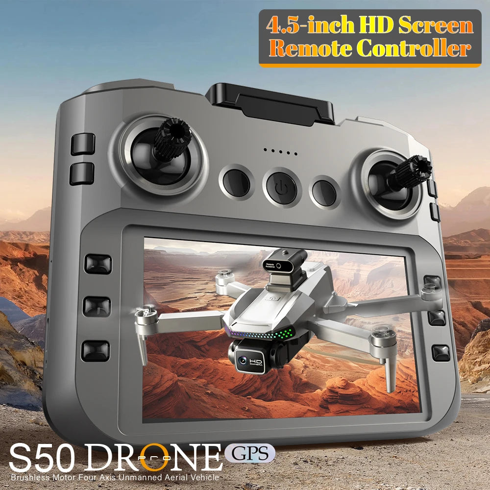 S50 PRO GPS Drone with 2 Batteries, 4.5-inch Large Screen Remote, Real-Time HD Camera, Obstacle Avoidance, Extended Flight Time by Tech-Home Store
