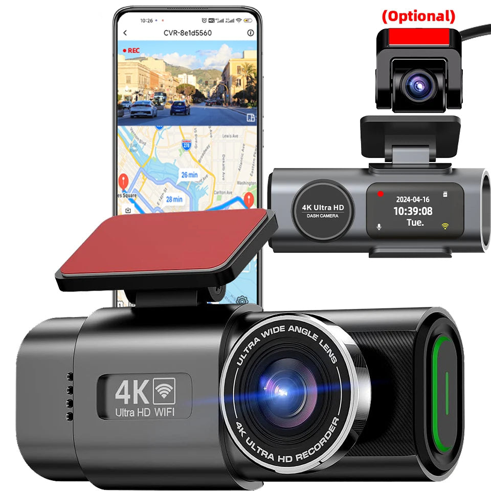 DashVision 4K Dual Dash Cam - Night Vision With WiFi GPS Loop Recording Parking Monitor by Tech-Home Store