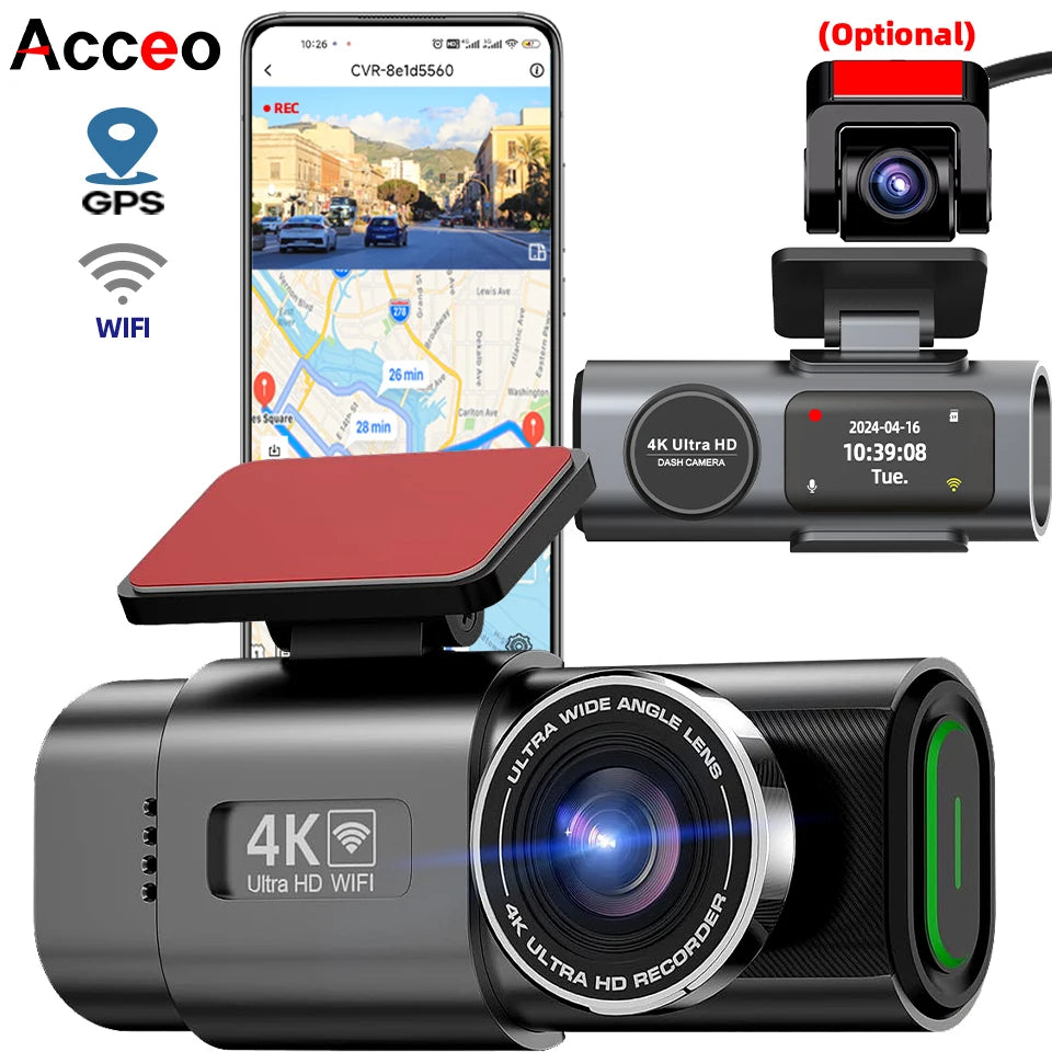 Dash Cam 4K UHD Recording Car Camera DVR Night Vision Video Recorder Built-In Wi-Fi