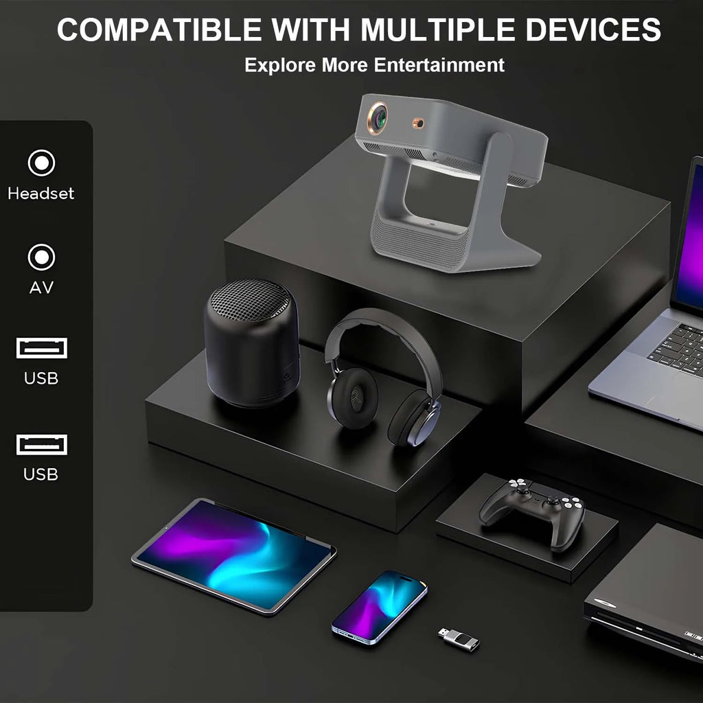 Netflix YouTube Projector - 8-Inch Android Mini with Touch Screen, 1080p Native, 4K Input, 180 Degree Rotation by Tech-Home Store