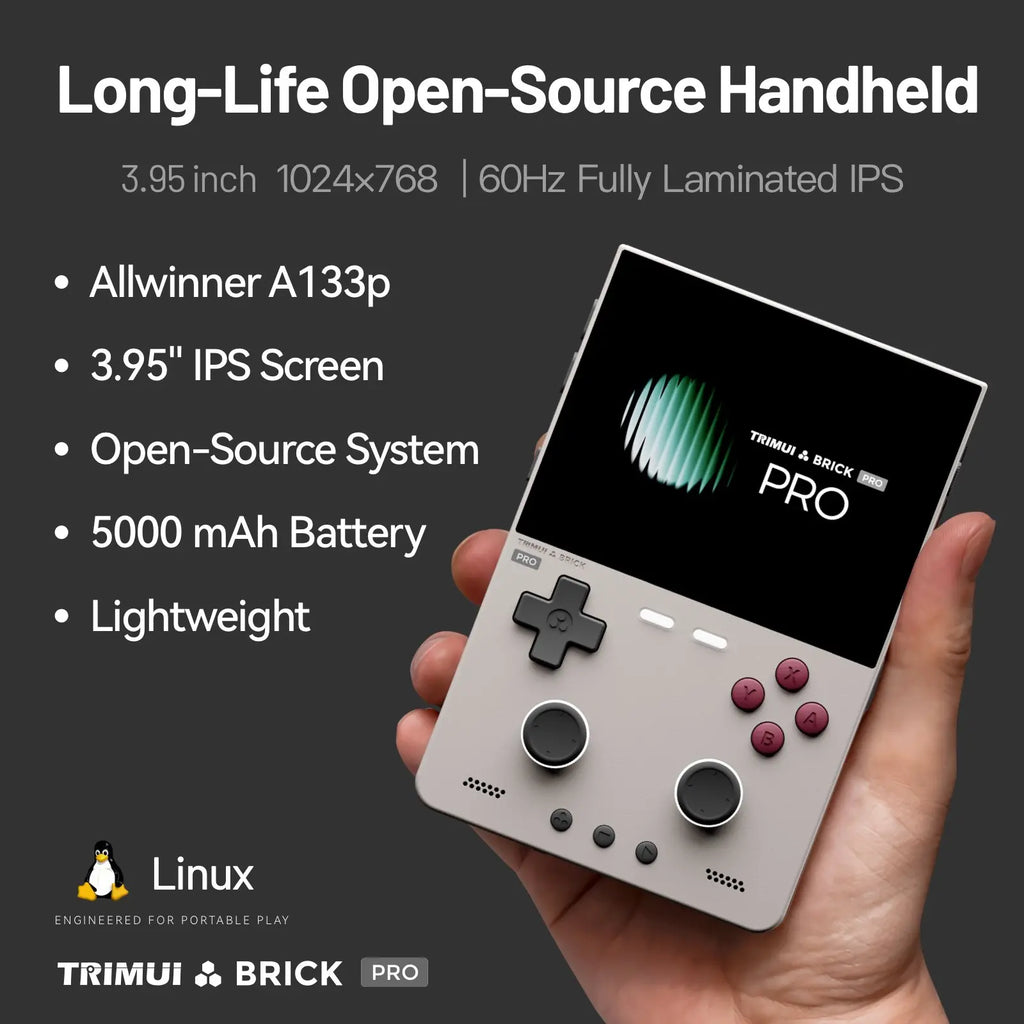 TRIMUI BRICK PRO Handheld Game Console 3.95'' IPS Screen RGB Top Light Dual Hall Joysticks A133P Linux 4.9 System 5000mAhGifts by Tech-Home Store