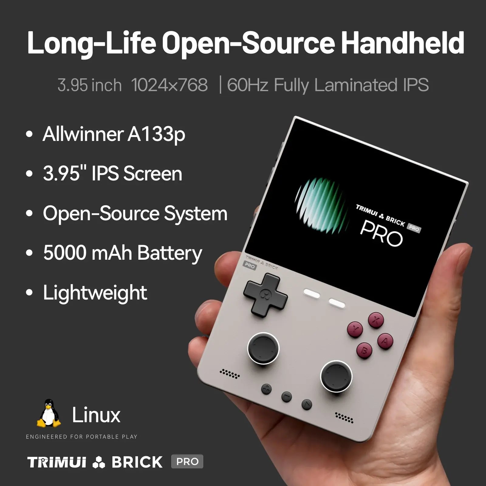 TRIMUI BRICK PRO Handheld Game Console 3.95'' IPS Screen RGB Top Light Dual Hall Joysticks A133P Linux 4.9 System 5000mAhGifts by Tech-Home Store