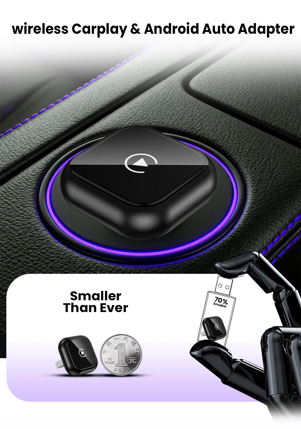2026 NEW Wireless Carplay Adapter Android Auto 2in 1 Smart Dongle For iphone Android Phone For Volvo Benz Mg Kia Chery VW Honda by Tech-Home Store