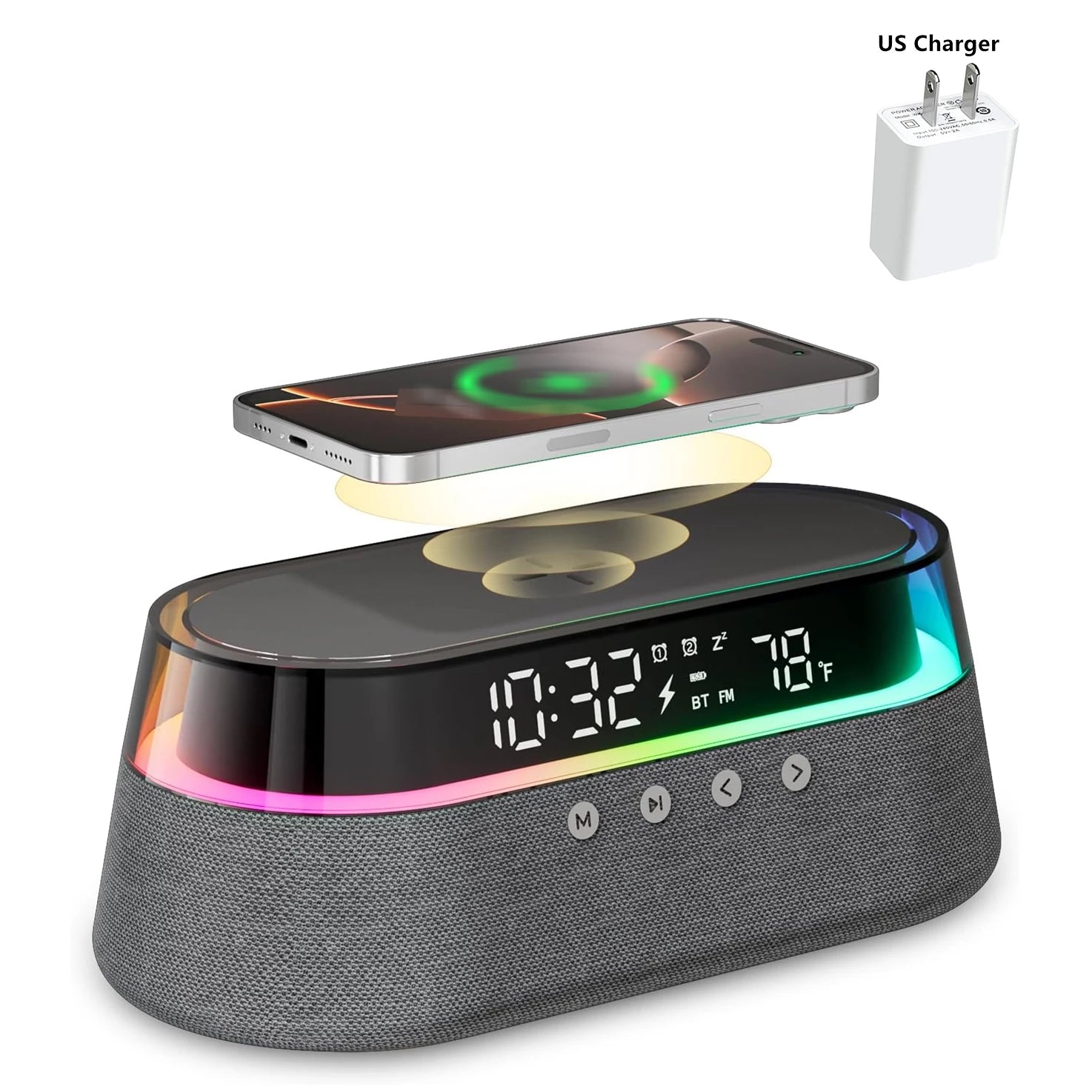 6-in-1 Smart Alarm Clock - 15W Wireless Charger, Bluetooth Speaker, FM Radio, Dual Alarm, USB Charger & RGB Night Light by Tech-Home Store