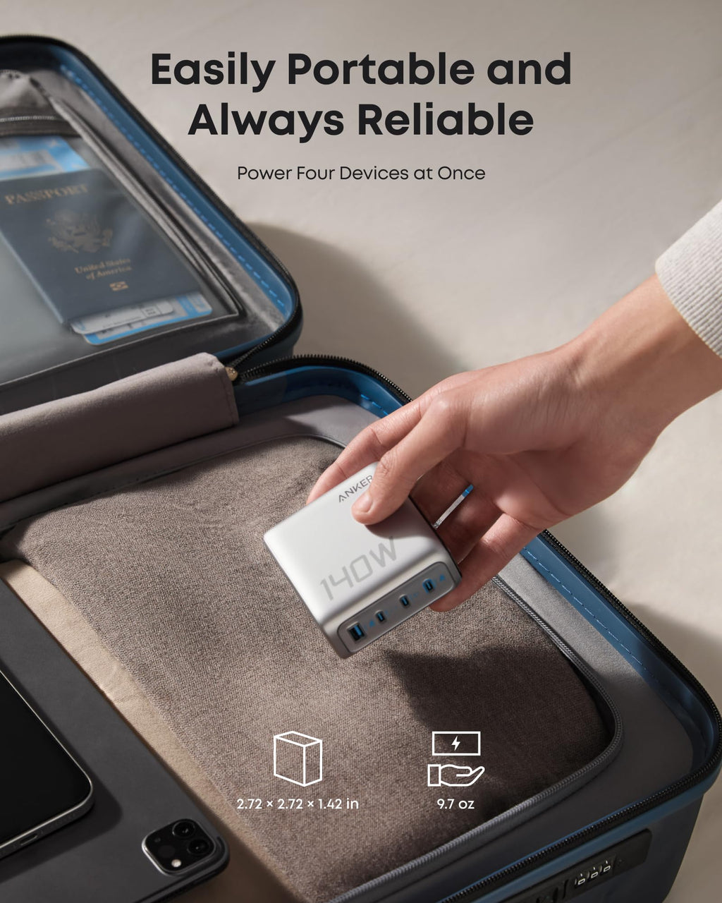 Anker 140W 4-Port PD 3.1 GaN Charger With USB C Cable - Fast Safe Multi Device Charging For Laptops Phones by Anker
