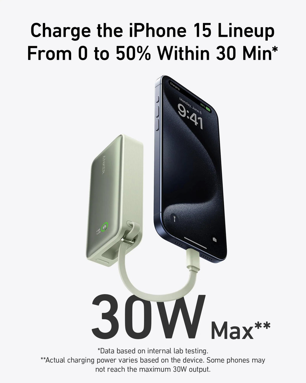 Anker Nano Power Bank - 30W Fast Charging With Built-In USB-C Cable For Phones Tablets And Laptops On The Go by Anker